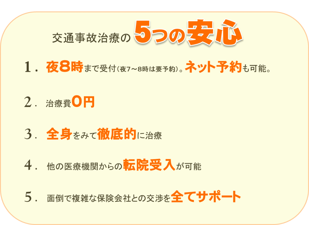 交通事故・むち打ち治療の5つの安心