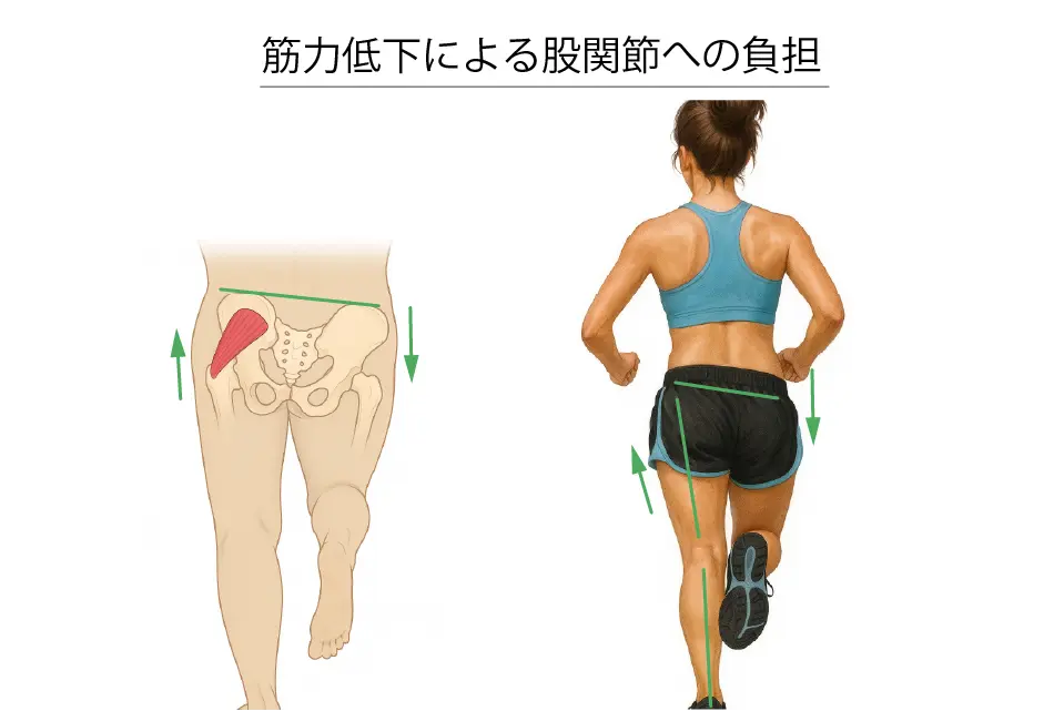 筋力低下による股関節への負担