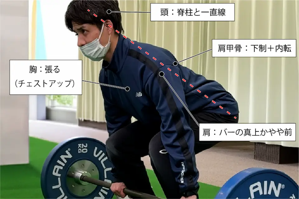 デッドリフトの開始肢位（胸を張る）