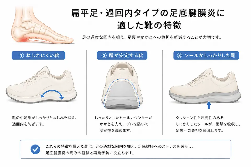 過回内・扁平足タイプの足底腱膜炎に適した靴