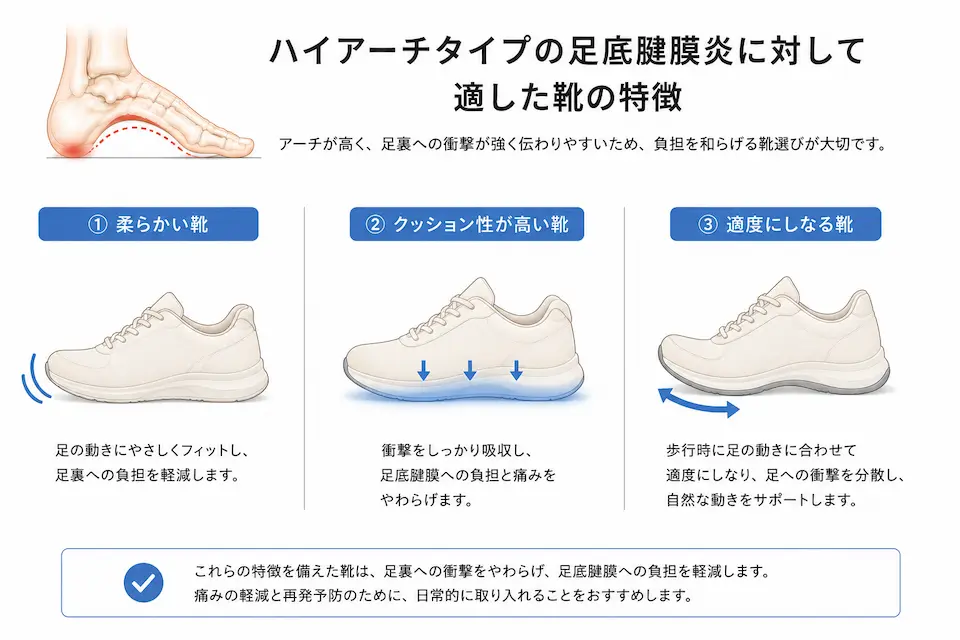 ハイアーチタイプの足底腱膜炎に適した靴