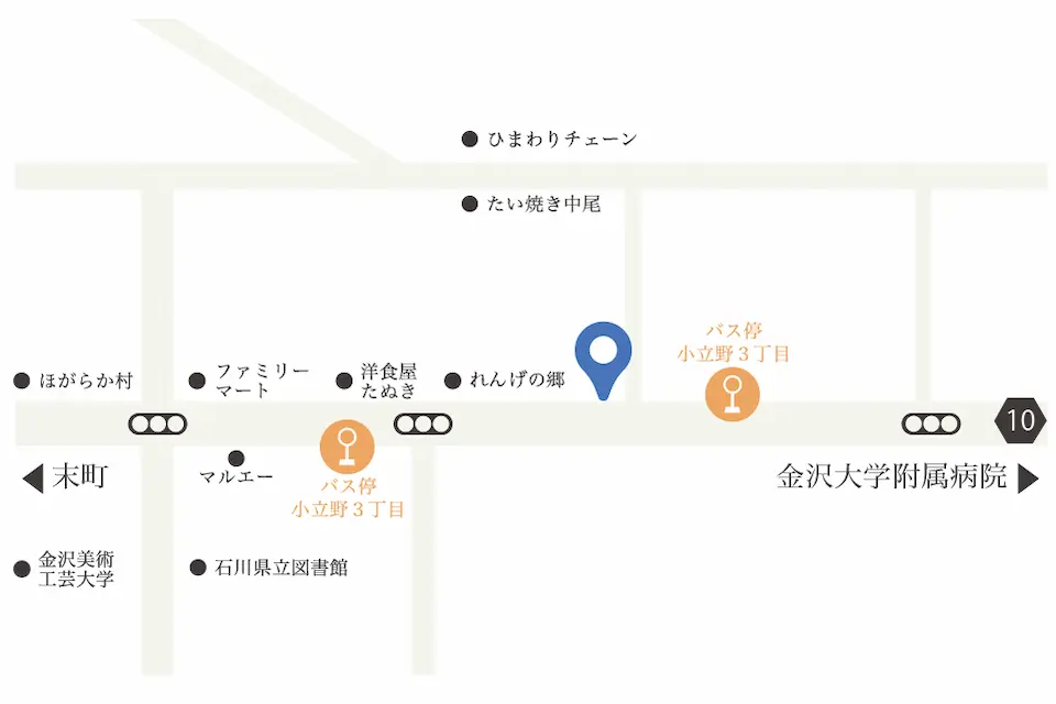 巻き爪矯正専門外来アルコットプラスバス停案内