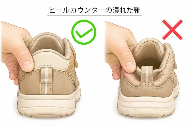 ヒールカウンターの潰れた靴
