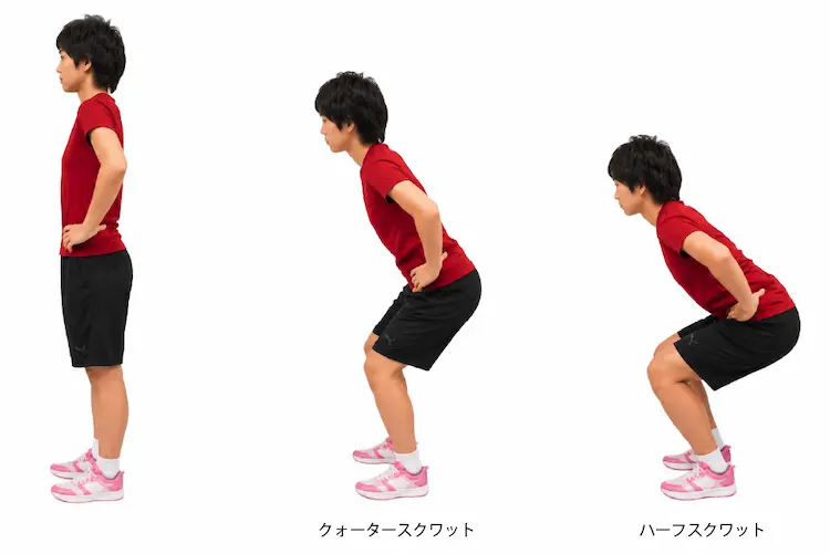 1/4までしゃがんでいる様子と半分までしゃがんでいる様子
