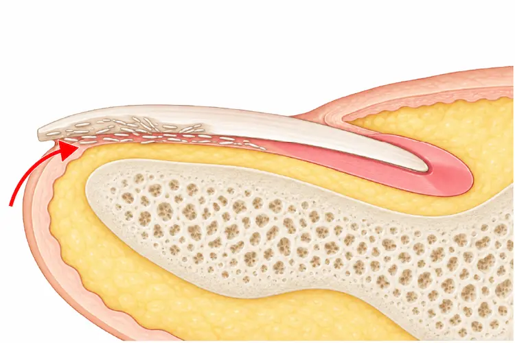 爪の裏側から白癬菌が侵入している様子のイラスト