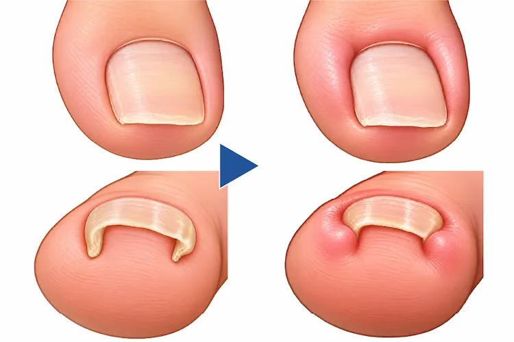 爪の両サイドが腫れて皮膚に爪が潜り込んでいる様子