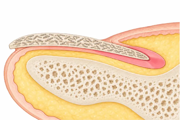 爪の全層に白癬菌が繁殖した様子のイラスト