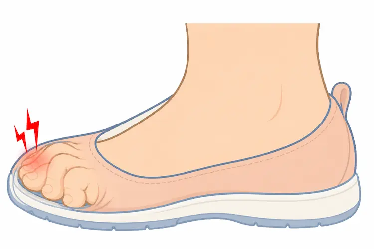 小さすぎる靴を履くと巻き爪になる理由を図示したイラスト