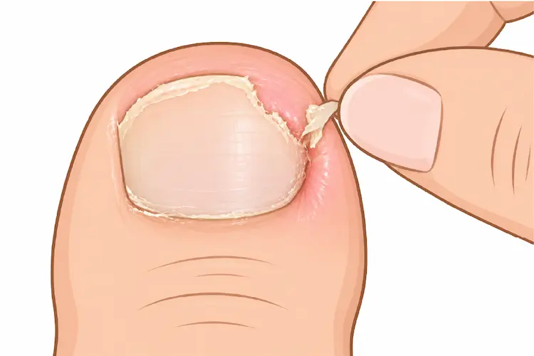 爪の端を手でむしっている様子のイラスト