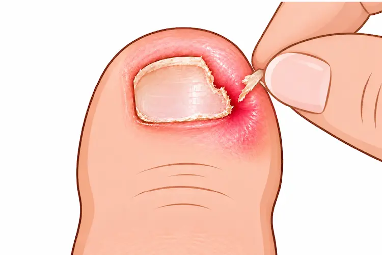 赤くなっている爪のサイドをさらに手でむしる様子のイラスト