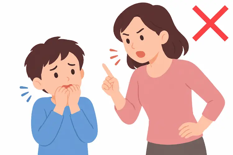 爪噛み癖を注意しているイラスト