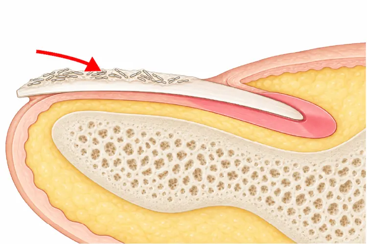 爪の表面に白癬菌が付着した様子のイラスト