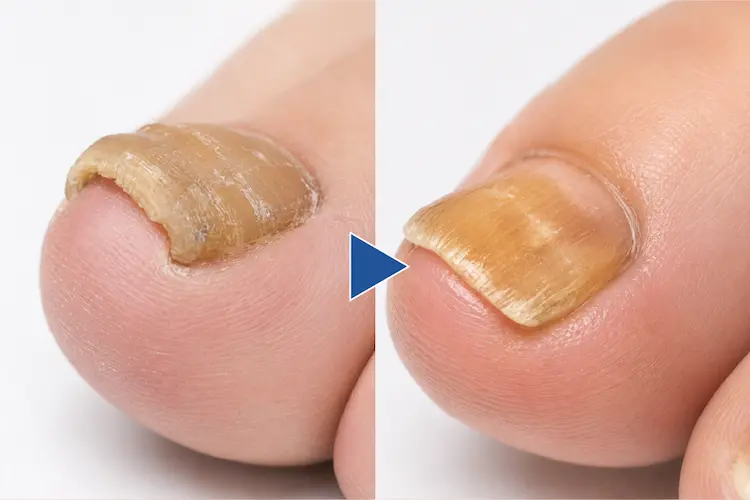 肥厚した爪を薄く削って綺麗にした写真