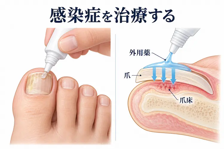 感染症を治療する：爪への外用薬塗布