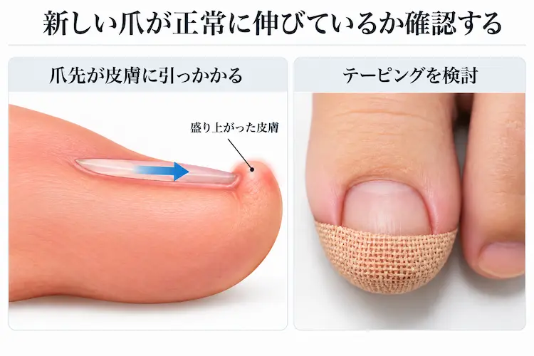 新しい爪の成長とテーピング