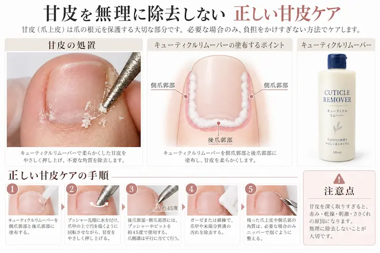 正しい甘皮ケアの手順インフォグラフィック