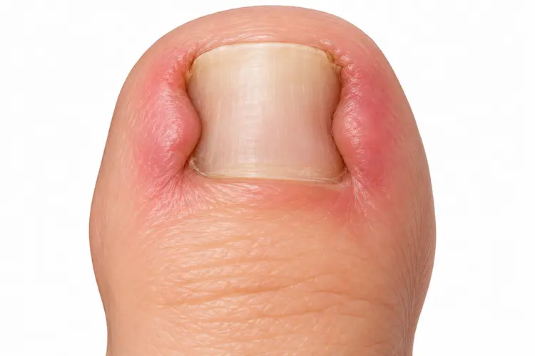 爪の端の皮膚が腫れて爪が見えにくくなった様子