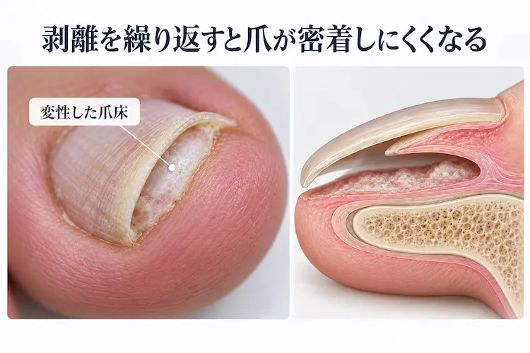 繰り返す爪剥離と爪床の変化